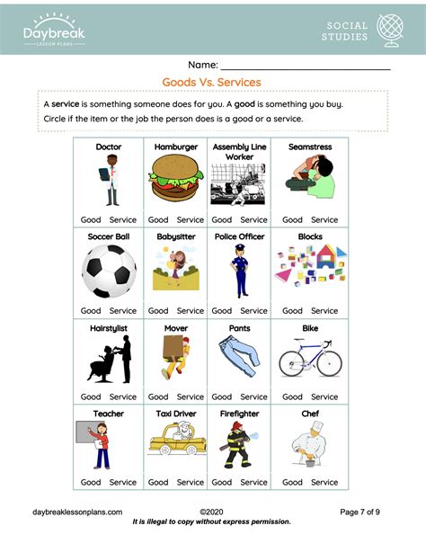 Goods And Services Kindergarten Worksheet