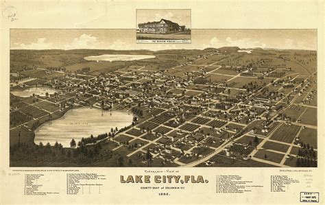 Vintage Pictorial Map Of Lake City Florida 1885 Drawing By