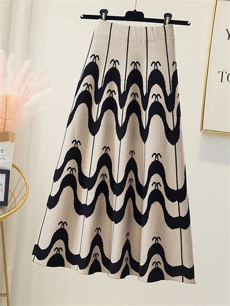 TIGENA Unique Print Knit Midi Long Skirt For Women 2023 Fall Winter