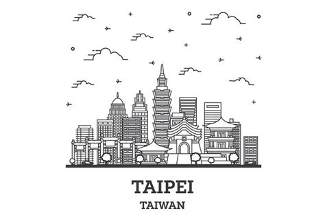 Outline Taipei Skyline Pre Designed Illustrator Graphics ~ Creative