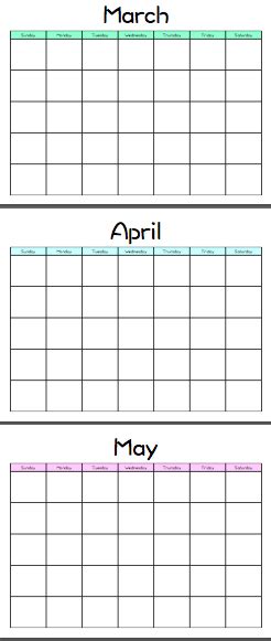 Customizable Blank Calendar Template Mixed Colors Printable Free