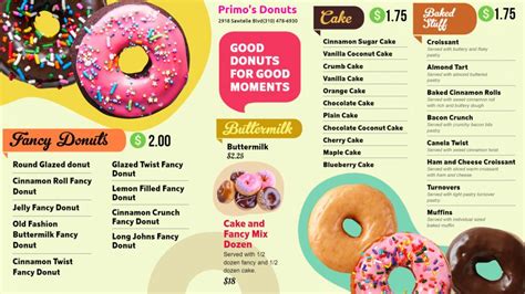 Donut Shop Menu Templates Free Printable
