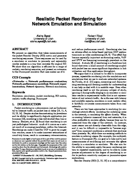 Realistic Packet Reordering For Network Emulation And Simulation Flux