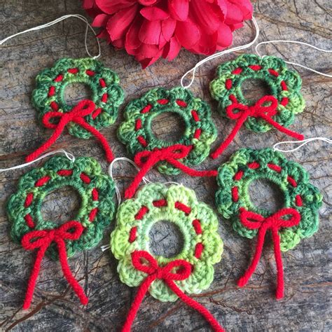 crocheted ornaments mini wreath ornaments holiday ornaments etsy crochet ornaments crochet