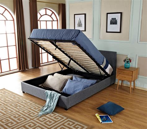Ottoman Storage Fabric Bed With Gas Lift Mechanism Single Double And