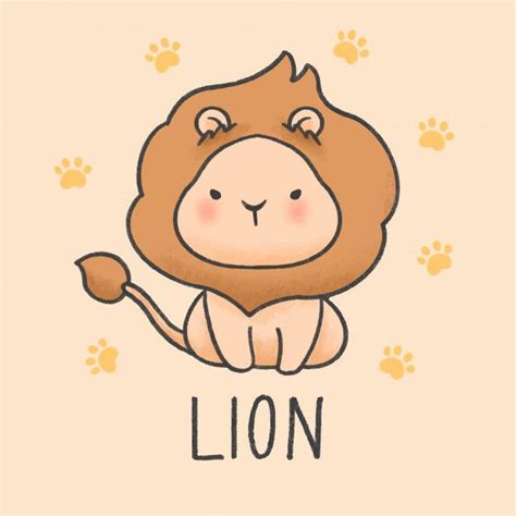 Premium Vector Cute Lion Cartoon Hand Drawn Style Cute Cartoon
