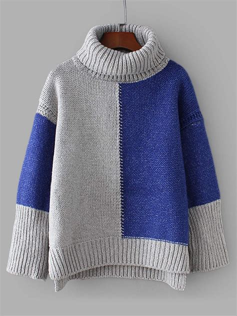 Colorblock Drop Shoulder High Low Sweater Sheinsheinside High Low
