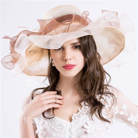 Womens Wide Sun Hat Floral Organza Wedding Party Cap Ladies Kentucky