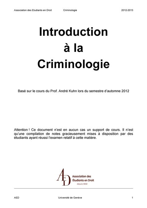 Polycopié Crimino Aed Final Introduction à La Criminologie Basé Sur