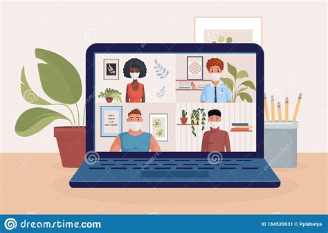 People On Laptop Screen Talking With Friends Or Colleagues Vector Flat