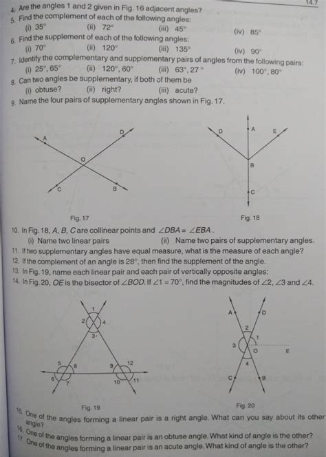 Apsg Class 7 Revision Sheet Lines And Angles