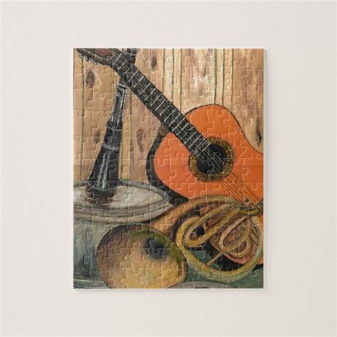 Acoustic Guitar Music Themed Art Painting Jigsaw Puzzle Zazzleca