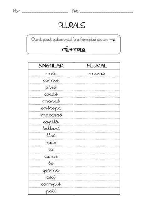 Plurals Cuaderno De Gramática Ortografia Catalana Clase De Matemáticas