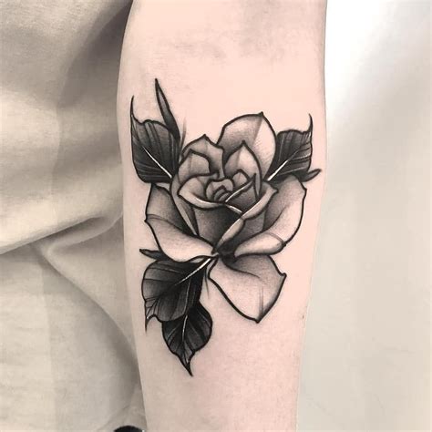 Perfect Black And Grey Rose Tattoo Inked On The Left Forearm Black And Grey Rose Tattoo White