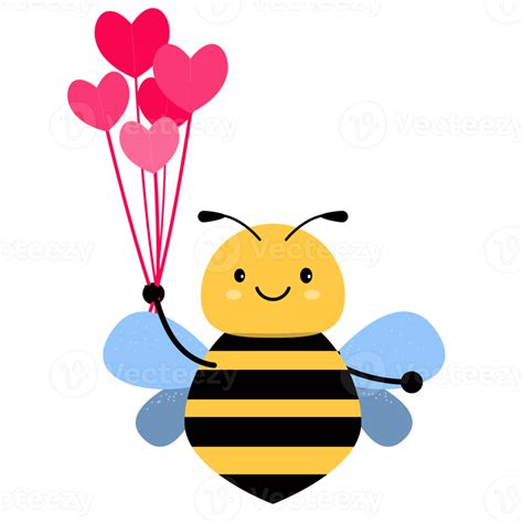 Yellow And Black Cute Cartoon Bee Holding Heart 9336393 Png