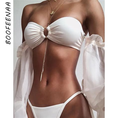 Buy Boofeenaa Sexy White Bralette Crop Top With Mesh Long Sleeve Summer 2019