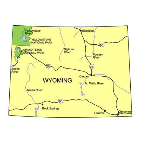 Wyoming Us State Powerpoint Map Highways Waterways Capital And Major