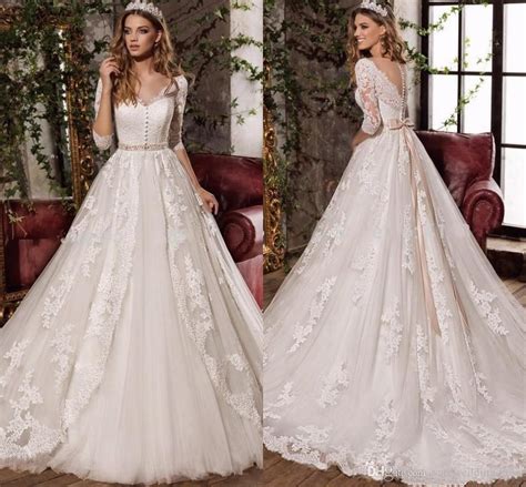 Check out our wedding dress lace 3/4 sleeve selection for the very best in unique or custom, handmade pieces from our shops. Discount 2017 White Lace Vintage Bridal Dresses V Neck ...
