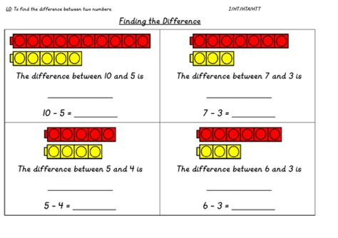 Year 1 Finding The Difference Differentiated Worksheets Teaching
