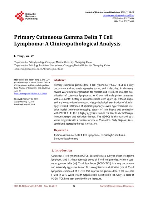 Pdf Primary Cutaneous Gamma Delta T Cell Lymphoma A