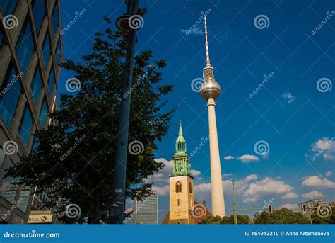 Berlin Germany Fernsehturm Cityscape With Tv Tower And Church In The