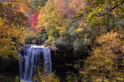 Beautiful Fall Colors At Dry Falls In Highlands North Carolina Stock
