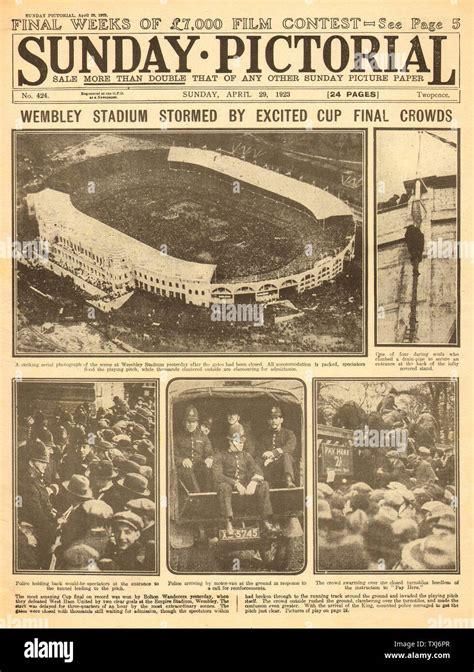 1923 Sunday Pictorial Front Page Reporting First Fa Cup Final Wembley