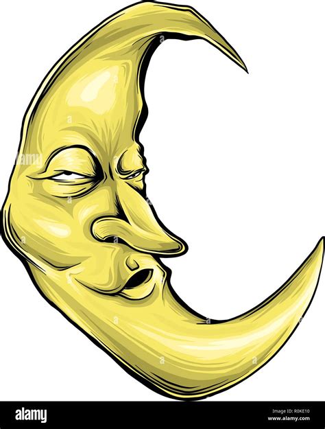 Cartoon Crescent Moon With Face Vector Illustration Stock Vector Image