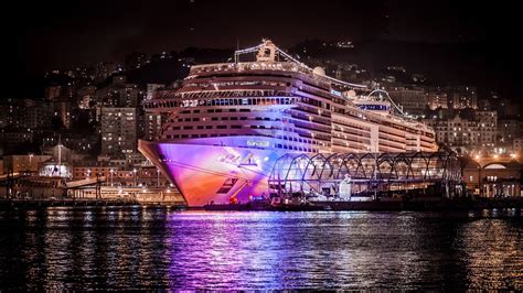 A Massive Cruise Ship Docked At Night Hd Desktop Background Wallpaper