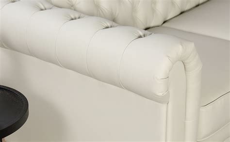 Hampton Ivory Leather L Shape Chesterfield Corner Sofa Furniture