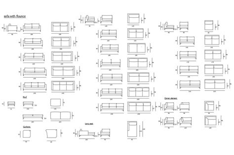 Multiple Sofa Sets Elevation Blocks With Flounce Cad Drawing Details