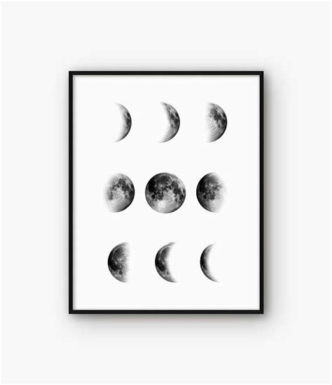 Black And White Moon Wall Art Moon Phases Art Moon Decor Etsy Moon
