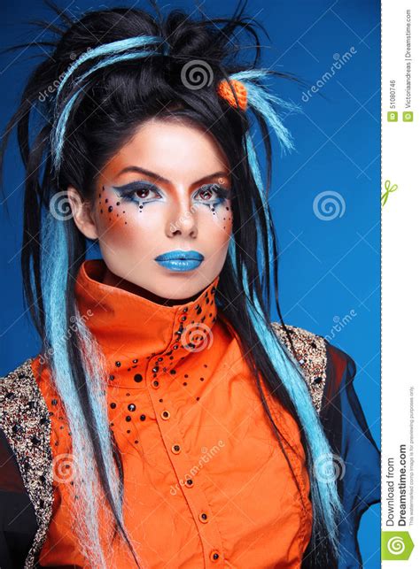 Makeup Punk Hairstyle Close Up Portrait Of Rock Girl