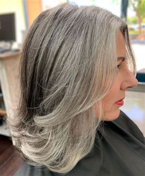 Medium Gray Hairstyle With Swoopy Layers Gorgeous Gray Hair Hair