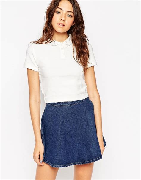 Asos Crop Polo Top In Textured Fabric With Zip At Latest