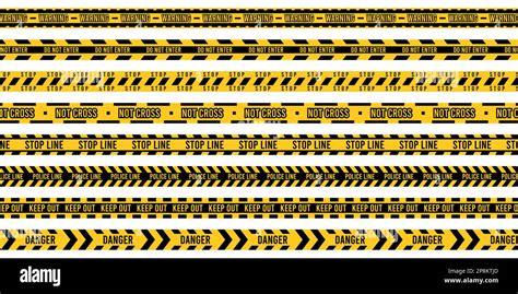 Yellow Police Tape Crime Scene Ribbons And Do Not Cross Stripe Danger