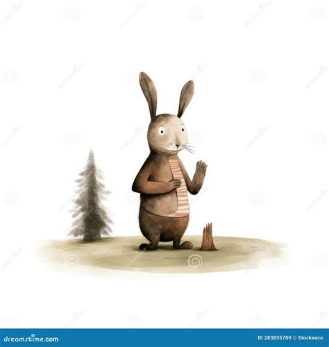 Bunny Holding A Tree Jon Klassen Inspired Painting Stock Illustration Illustration Of