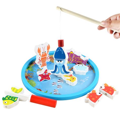 Baby Wood Educational Toys Wooden Magnetic Fishing Slicing Toy Set