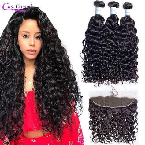 Water Wave Bundles With Frontal Brazilian Water Wave With X Lace Frontal Closure Natural