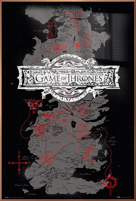 Game Of Thrones Framed Tv Show Poster Map Of Westeros Size 24 X