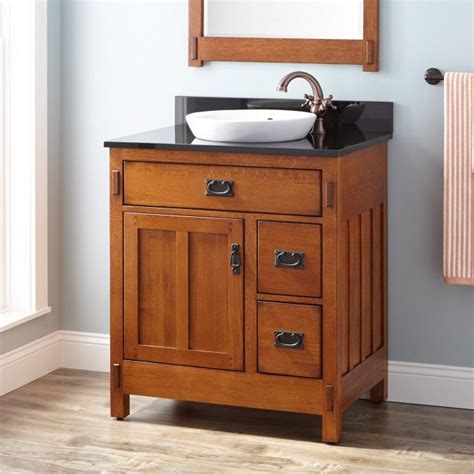 The standard depth on vanity cabinets is 21 deep. 30" American Craftsman Vanity for Semi-Recessed Sinks ...