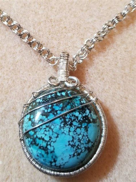 Turquoise Pendant Turquoise Necklace Handmade Wire Wrapped Hook