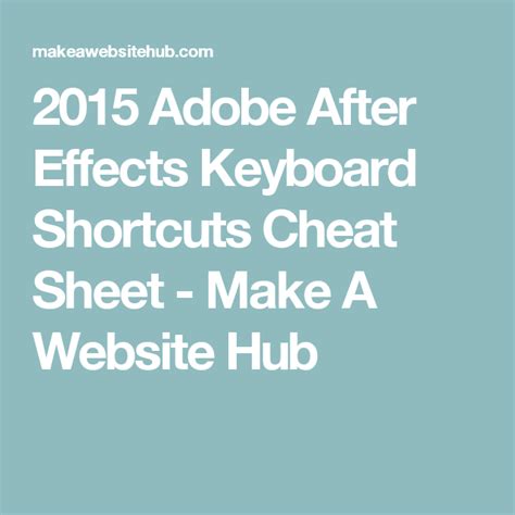 Adobe premiere pro is a powerful suite for editing videos and one must master the keyboard shortcuts. 2018 Adobe After Effects Keyboard Shortcuts Cheat Sheet ...