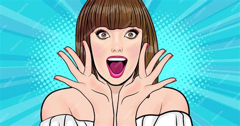 Premium Vector Surprised Beautiful Woman Look Something Pop Art Comic