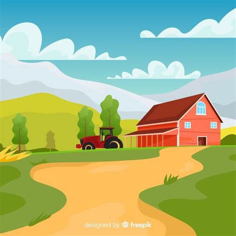 Free Vector Colorful Farm Landscape Cartoon Style Paisagem Rural