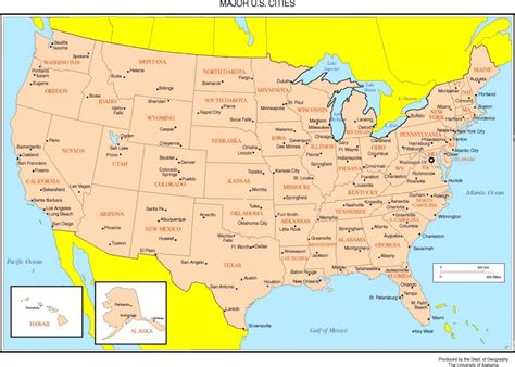 Map Of United States With Major Cities Labeled Significant Us In The