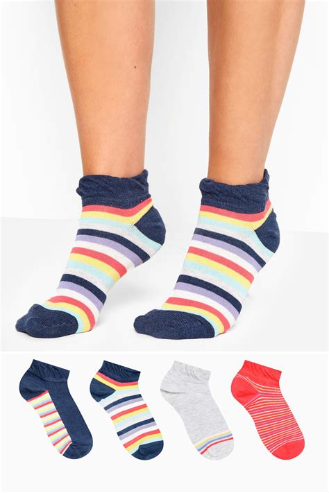 4 Pack Multi Rainbow Trainer Socks Long Tall Sally