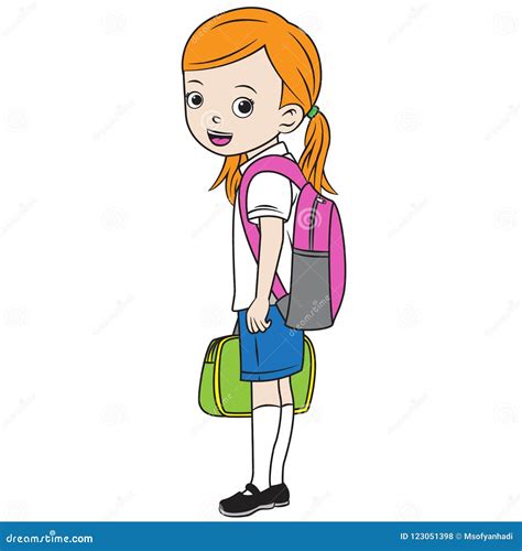 Happy Cartoon Girl Go Back To School Stock Vector Illustration Of
