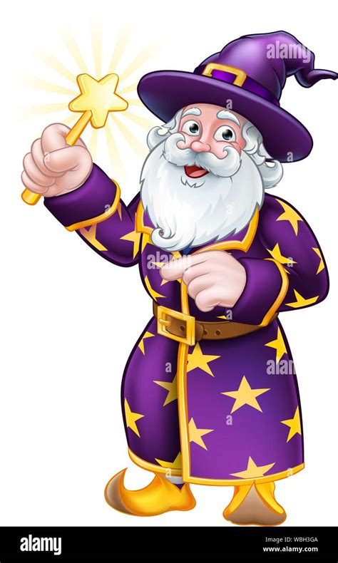 Wizard With Wand Pointing Cartoon Character Stock Vector Image And Art