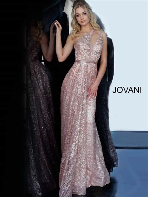 Gold is a hot fashion color, and formal evening dresses in gold are must have for every fashionista out there. Jovani 1658 | Rose gold asymmetric embellished prom dress